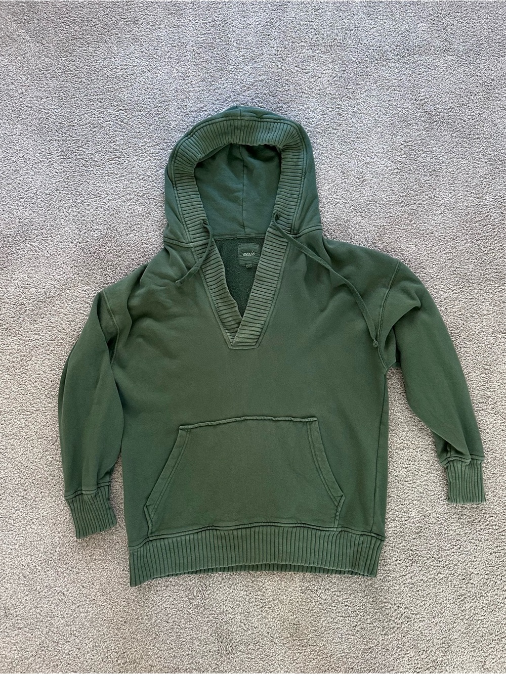 aerie Olive Green V‑Neck Hooded Sweatshirt - Picture 1 of 5